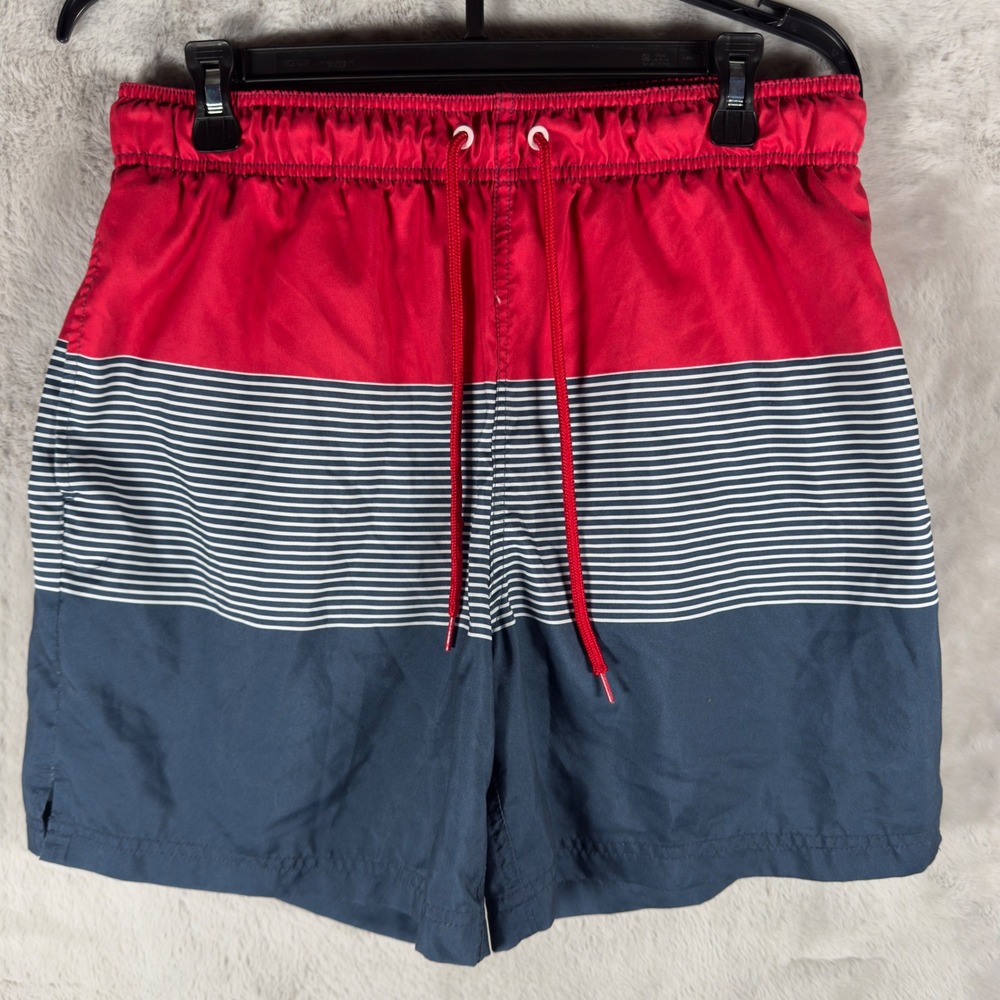 George Mens Red Blue Stripe Swim Trunks Board Shorts‎ Size Large 36 38